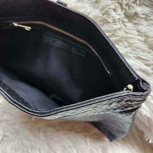 Mary Ann Rosenfeld Handbags - Mary Ann Rosenfeld Clutch Handbag Black Faux Leather 12"Wx8"H Vintage